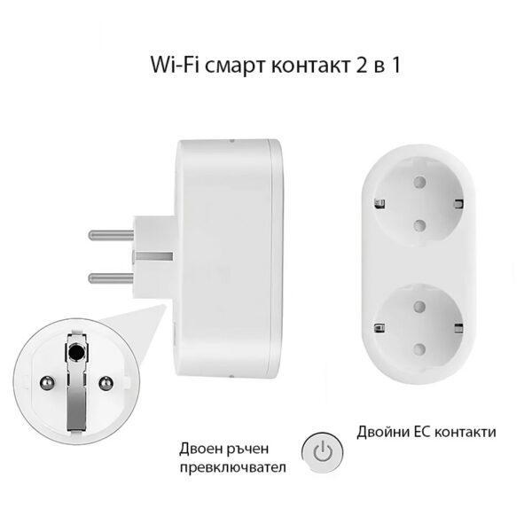 Двоен Wi-Fi Смарт Контакт с Гласово Управление – Съвместим с Alexa и Google Home - Image 4